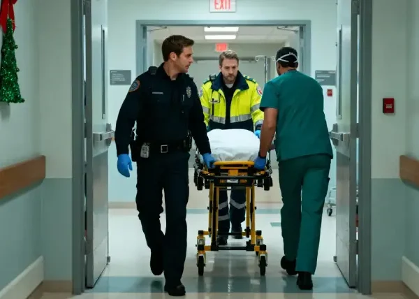 Médicos en Navidad trabajando en guardia hospitalaria
